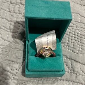 Kurt Geiger Gold and Pink Gemstone Ring